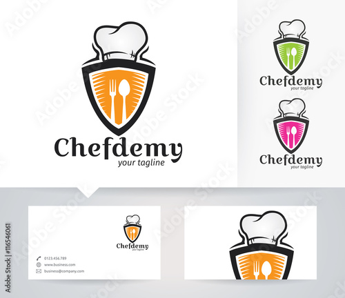 Chef Aacademy vector logo with alternative colors and business card template