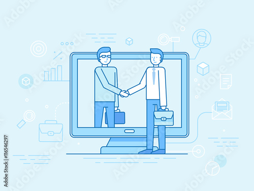Vector illustration in flat linear style and blue - outsource bu