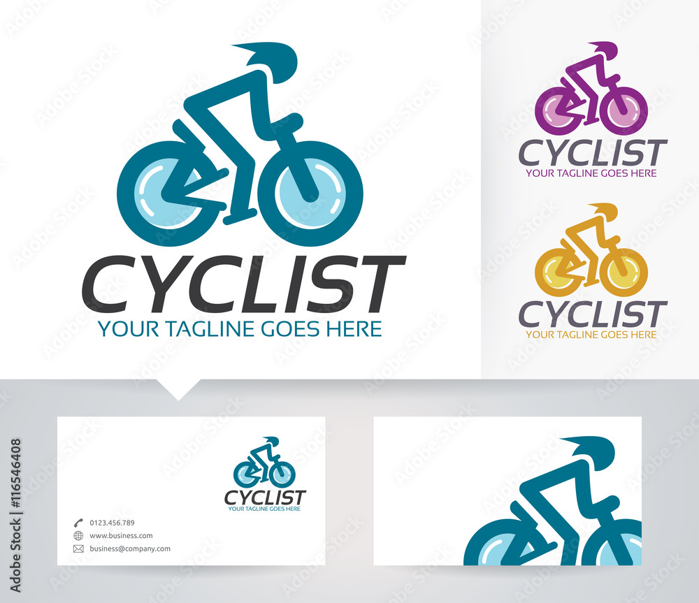 Fototapeta premium cyclist vector logo with alternative colors and business card template
