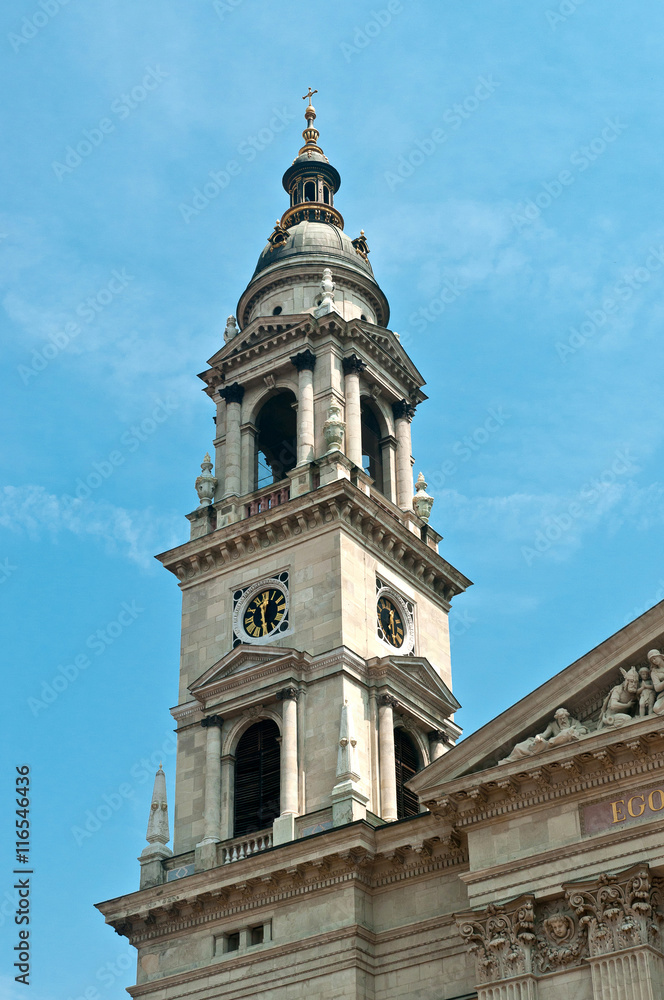 Tower of St. Stephen's Basilica in Budapest.