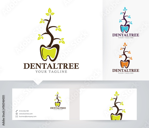 Dental herbal vector logo with alternative colors and business card template