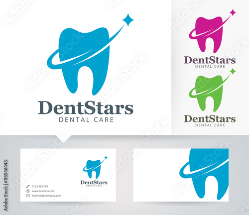 Dental Star vector logo with alternative colors and business card template