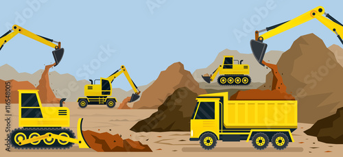 Construction, Earthworks, Quarry, Background, Vehicles, Heavy Equipment on Site