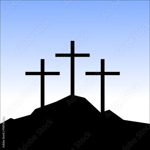 Fotografiet Three crosses on the hill