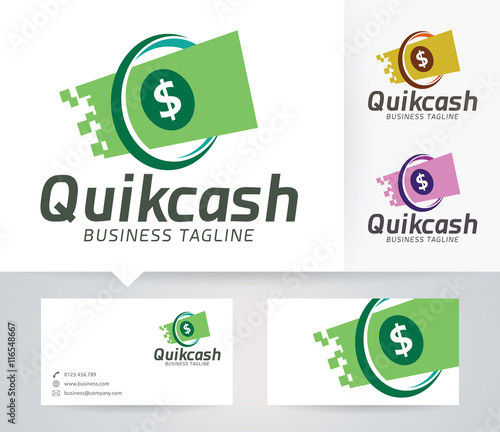 Quick Cash vector logo with alternative colors and business card template