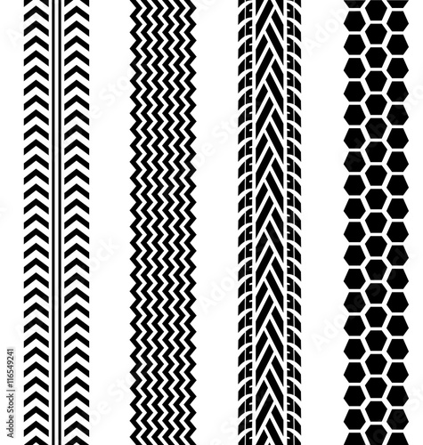 Black tire tracks set on white background