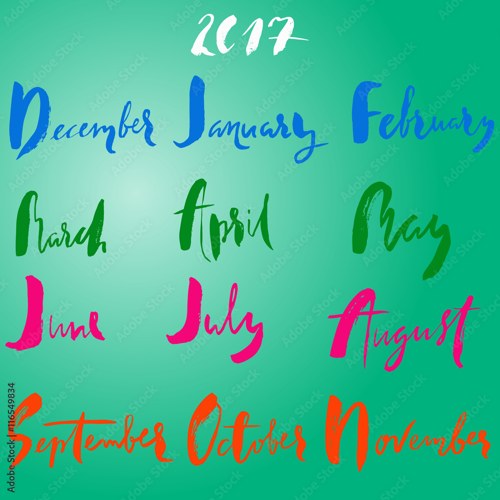 Months handwritten lettering. Colorful names of month Stock Vector ...
