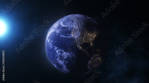 Realistic Scenes, The Planet Earth With the Sun and Stars in the Background in 4k
