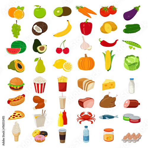 Set of icons with food and drinks for restaurant or commercial. Vector