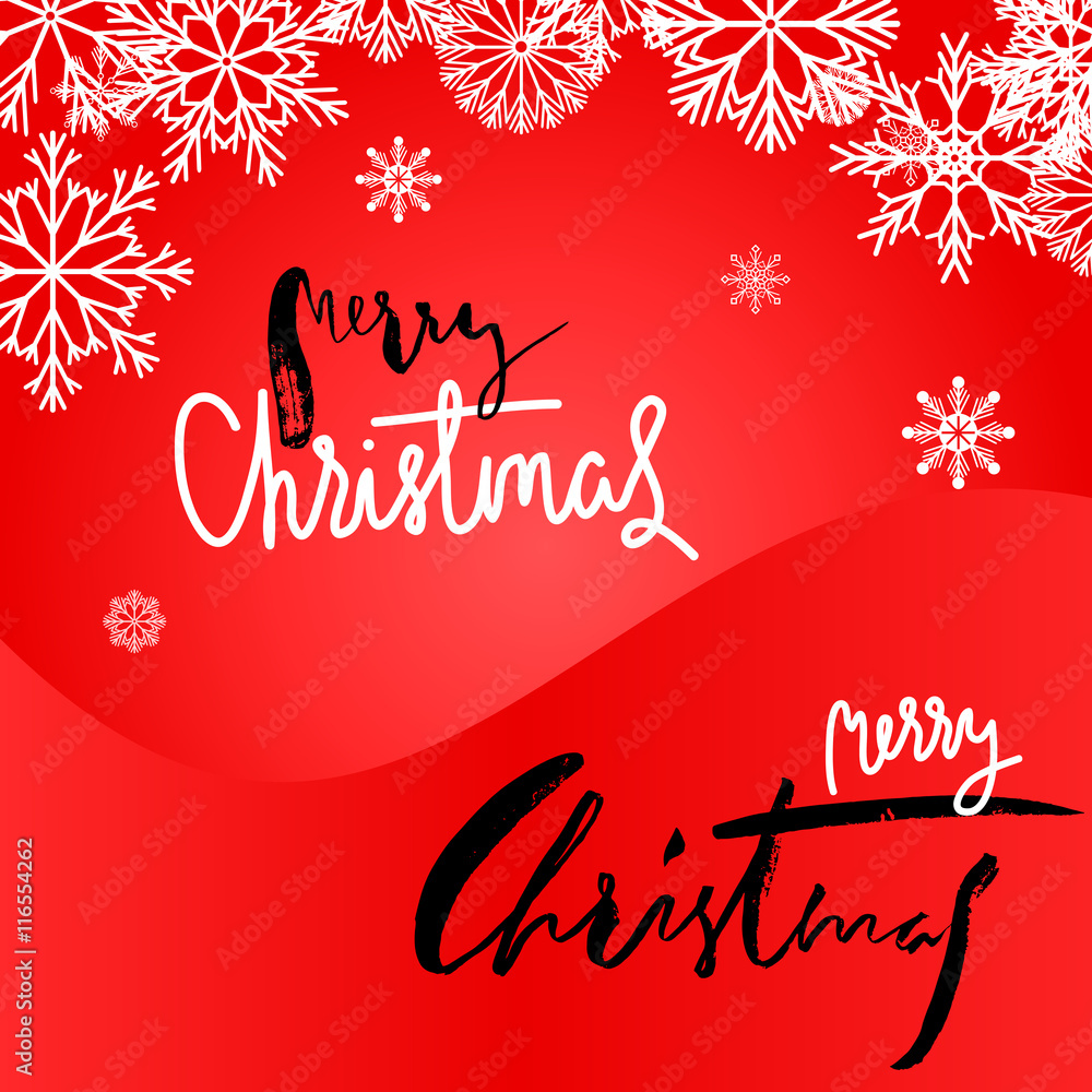 Elegant Red Christmas Snowflakes Card. Merry Christmas lettering. EPS10