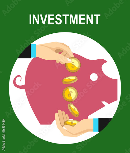 Flat design vector business illustration concept Investment hand hold money coin for website and promotion banners.