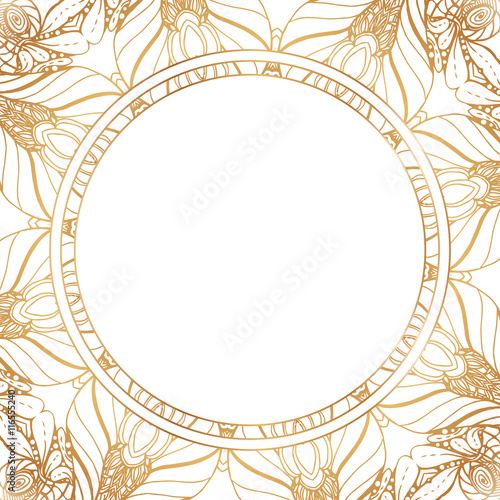 Round floral border frame silhouettes. Can be used for decoration and design photo frame, menu, card, scrapbook, album. Vector Illustration.