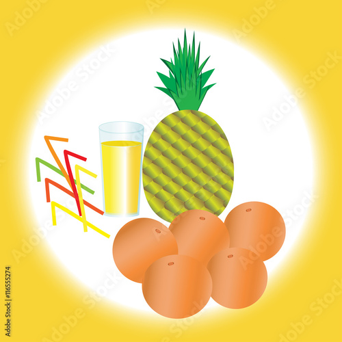 vector illustration of tropical fruits and juice