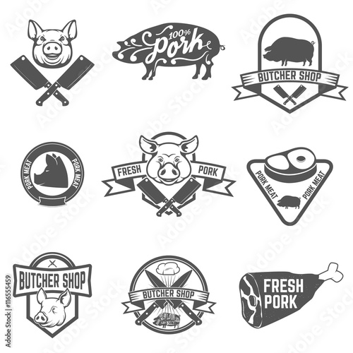 Set of butcher shop, fresh pork labels.