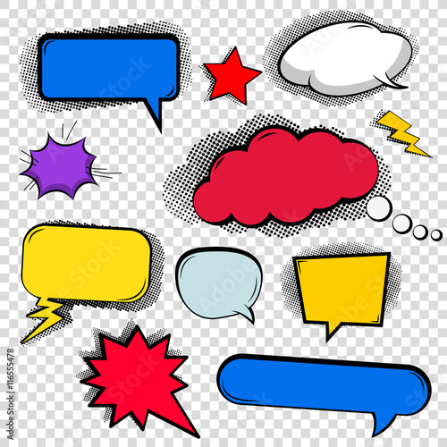 Set of bubbles, cloud talk, different shapes in comic style.