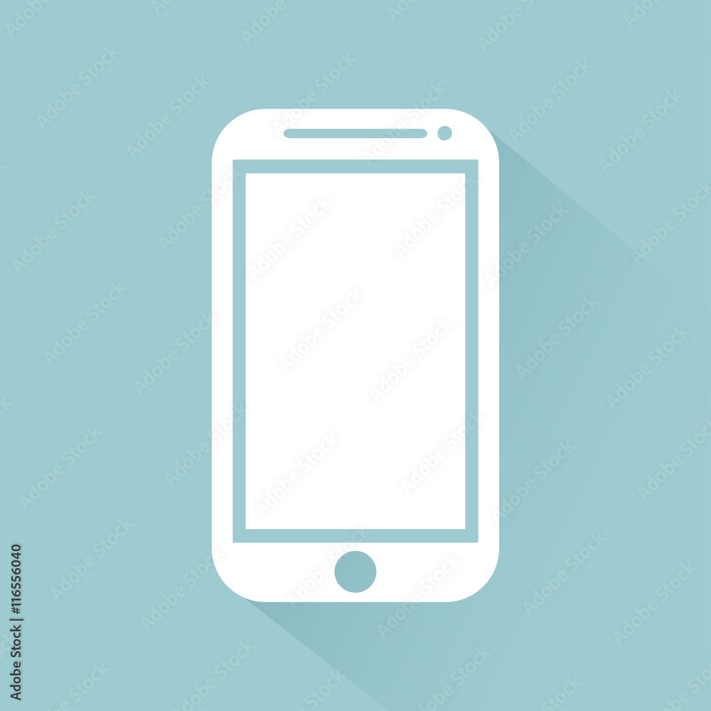 Mobile phone with shadow Isolated on a green background flat style, vector illustration Mobile phone with shadow Isolated on a green background flat style, vector illustration