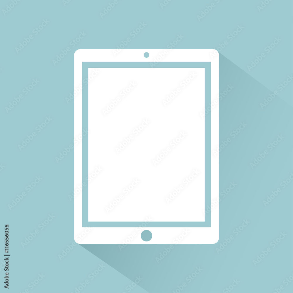 Tablet computer icon with shadow Isolated on a green background flat style, vector illustration Tablet computer icon with shadow Isolated on a green background flat style, vector illustration