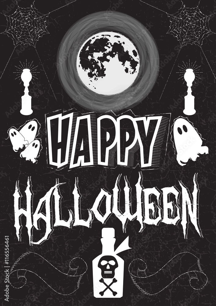 Poster in the style of drawing with chalk on a Halloween theme. Font composition, lettering Poster in the style of drawing with chalk on a Halloween theme. Font composition, lettering