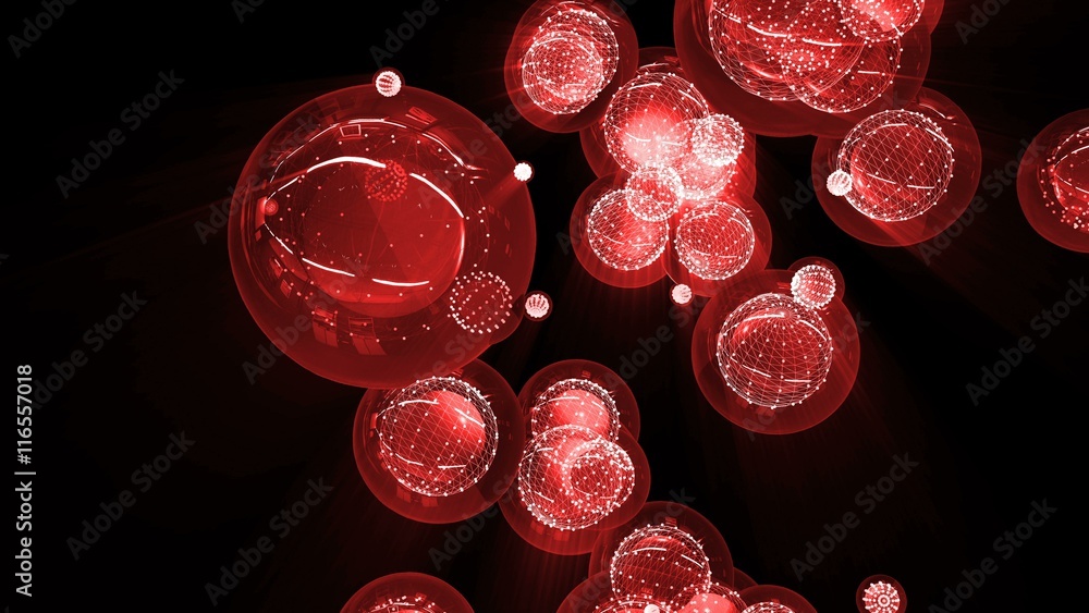 Red Glossy Balls in a Glass Bubble And Framed Red Glossy Balls in a Glass Bubble And Framed