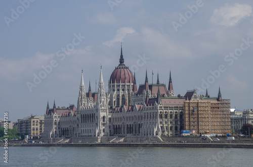 View of Danube River and Hungarian Parliament Building, Budapest, Hungary
