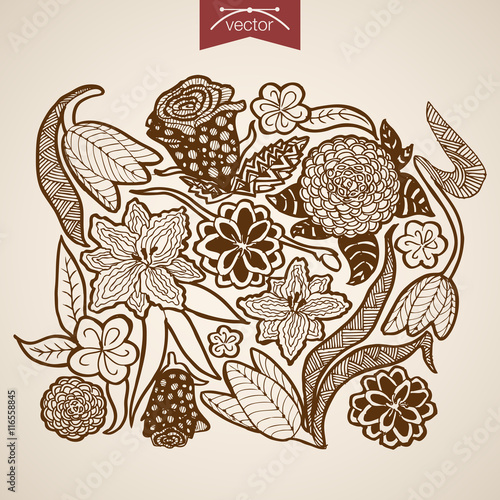 Engraving vintage hand drawn vector frower shop floristic Sketch