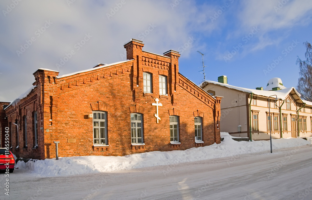 Lappeenranta. Finland. Orthodox parish building on Kristinankatu Street. Located in Fortress Willmanstrand last territory, historic center of the town