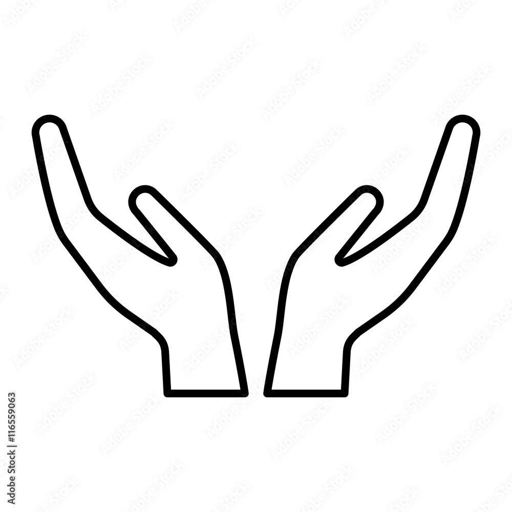 Care line icon with hands gesture. Cupped hands symbolizing support, care, protection. Vector Illustration Care line icon with hands gesture. Cupped hands symbolizing support, care, protection. Vector Illustration