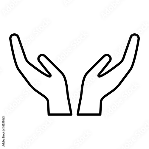 Care line icon with hands gesture. Cupped hands symbolizing support, care, protection. Vector Illustration