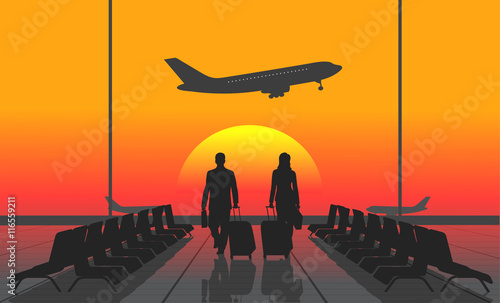 silhouette people in an airport