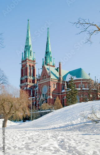 Helsinki. Finland. Johanneksenkirkko. St. John's Church. It is a Lutheran church in the Gothic Revival style. It is the largest stone church in Finland by seating capacity
