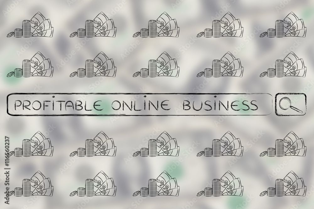 Fototapeta premium search bar with cash icons and search about profitable online bu