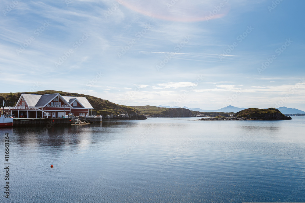 Beautiful view on nowegian fjords and seaside houses