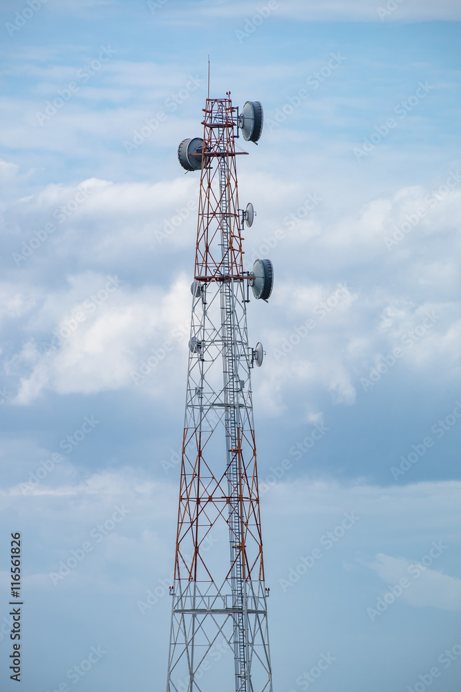 Antenna tower electricity post tall in cloud sky
