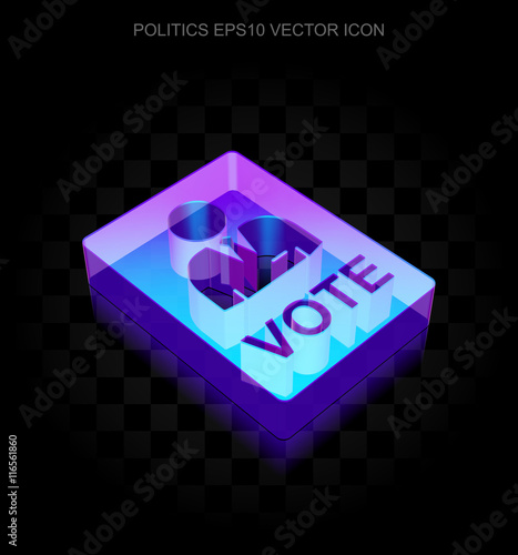 Political icon: 3d neon glowing Ballot made of glass, EPS 10 vector.