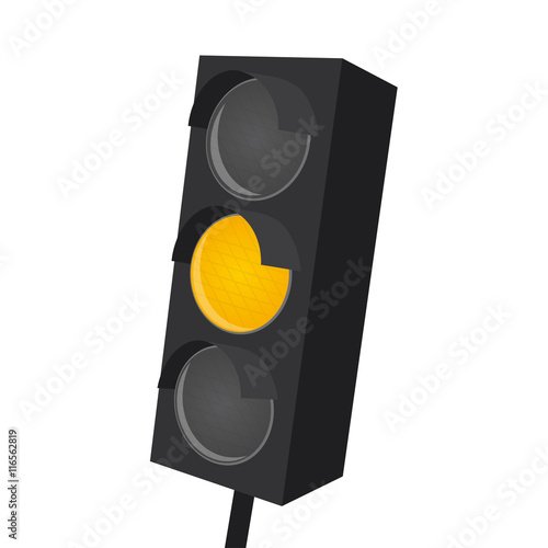 isolated traffic light with yellow light on