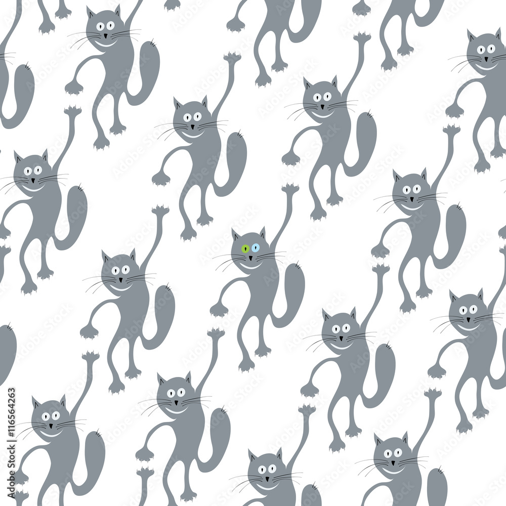 different from other/ Vector seamless pattern with a lot of the same cheerful cats one of which did not like everything on a white background
