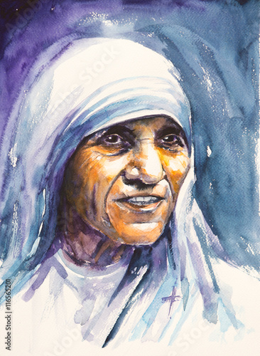 26 July 2016 Portrait of Mother Teresa also known as Blessed Teresa of Calcutta.Mother Teresa was an Albanian Roman Catholic nun and missionary.Picture created with watercolors. photo