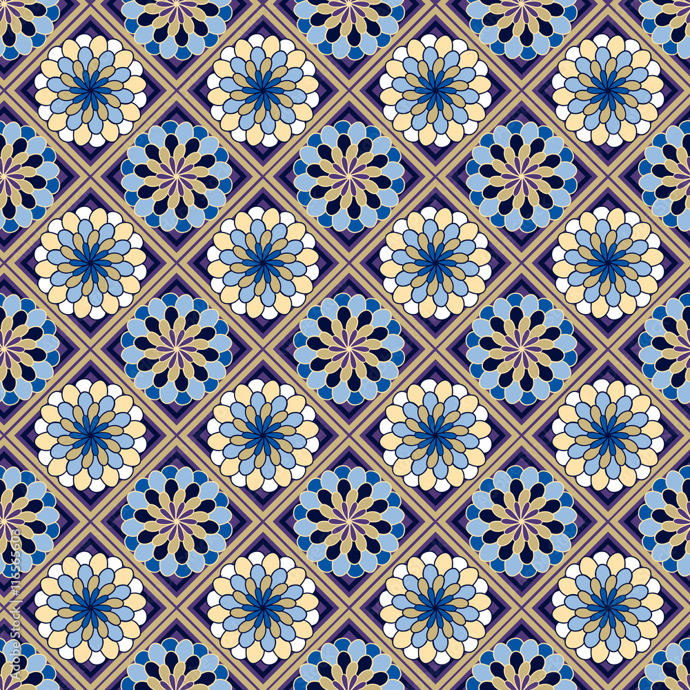 Geometric Seamless Pattern with Flowers Geometric Seamless Pattern with Flowers
