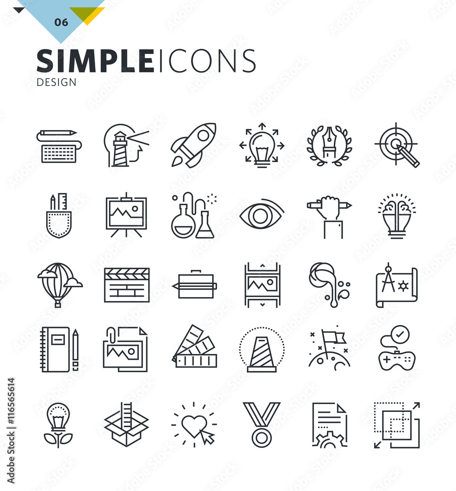 Modern thin line icons of design and art. Premium quality outline symbol collection for web and graphic design, mobile app. Mono linear pictograms, infographics and web elements pack.