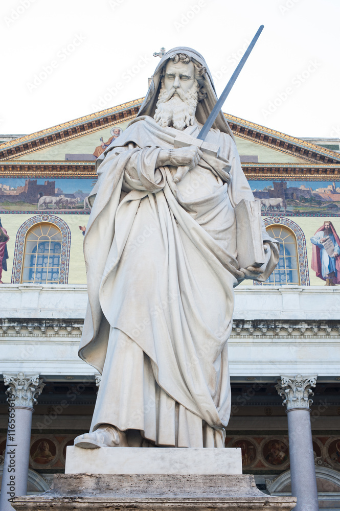 St Paul statue outside basilica in Rome