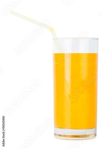 Orange juice glass with straw