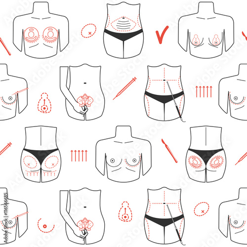 Seamless pattern of body plastic surgery with line icons. Flat design. Vector