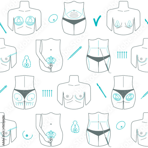 Seamless pattern of body plastic surgery. Flat design. Vector