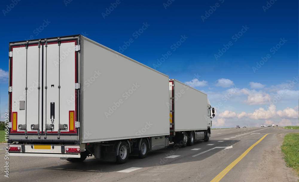 Container on the big highway. transport loads Container on the big highway. transport loads