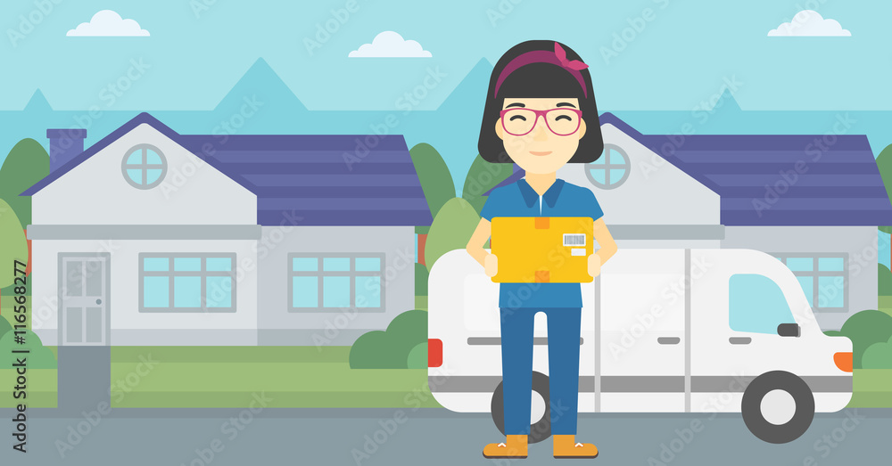 Delivery woman carrying cardboard boxes. Delivery woman carrying cardboard boxes.