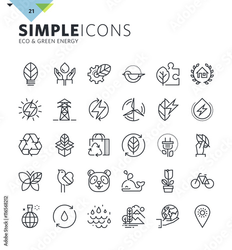Modern thin line icons of environment and green energy. Premium quality outline symbol collection for web design, mobile app, graphic design. Mono linear pictograms, infographics and web elements pack