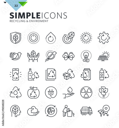 Modern thin line icons of ecology and recycling. Premium quality outline symbol collection for web design, mobile app, graphic design. Mono linear pictograms, infographics and web elements pack.