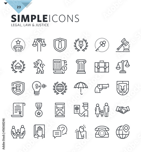 Modern thin line icons of law and lawyer services. Premium quality outline symbol collection for web design, mobile app, graphic design. Mono linear pictograms, infographics and web elements pack.