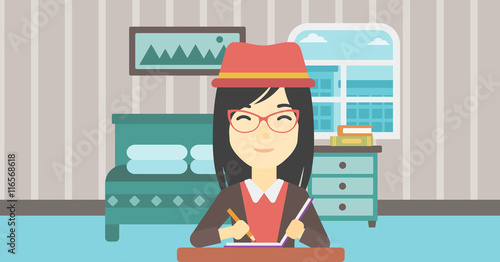 Journalist writing in notebook vector illustration