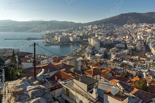Amazing Panorama to port of Kavala, East Macedonia and Thrace, Greece